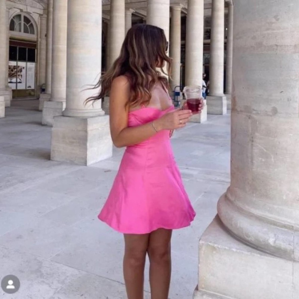 Zara Pink Satin Mini Slip Dress Size Small - Picture 4 of 9